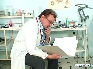 Gyno doctor speculum examines very old mature pussy Sofie
