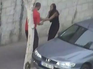 French slut fucked by a BBC on a street